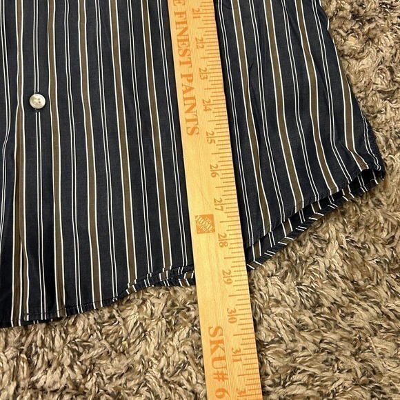 Hugo Boss Shirt Mens 39 15.5‎ Black Brown Striped Button Up Long Sleeve Slim Fit - Picture 10 of 11